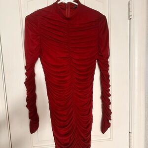 Fashion Nova Elegant BURGUNDY MAROON Ruched Dress